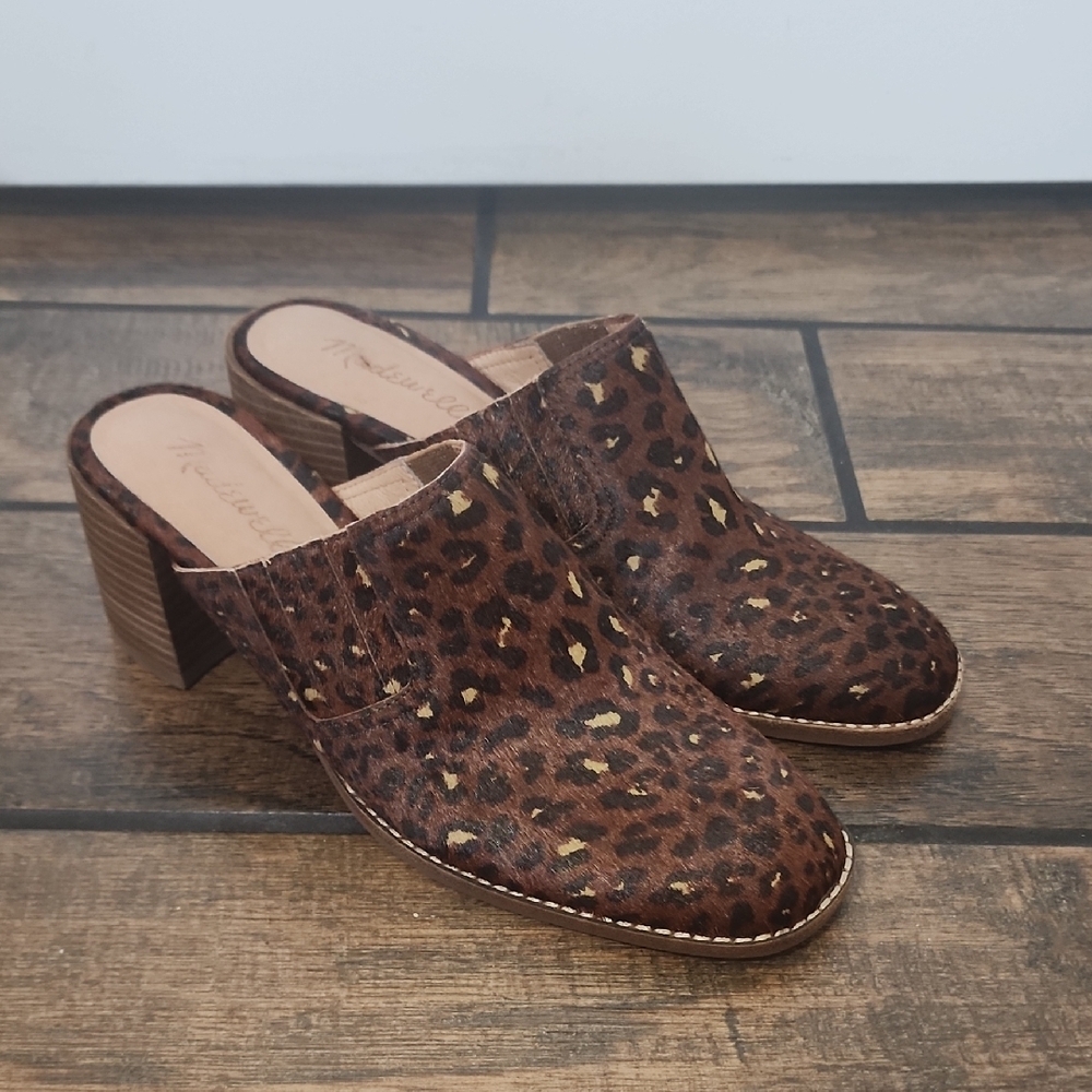 Madewell The Carey Block Clog Mule Painted Leopard Calf Hair Size 8​​